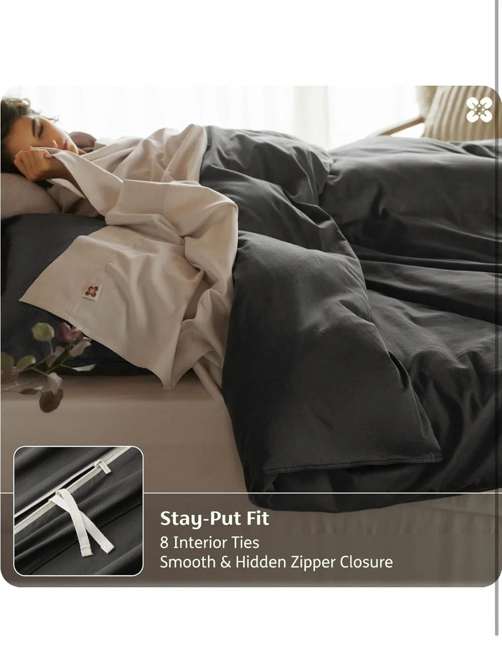 NEW Bedsure 100% Organic Cotton Duvet Cover Queen. GOTS Certified. Dark Grey